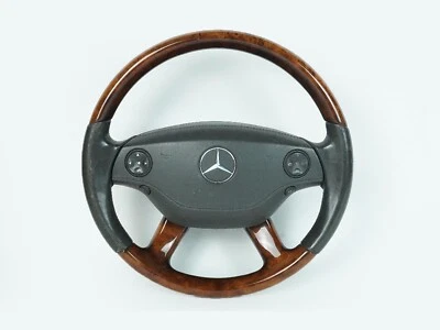 2007 - 2008 Mercedes Benz S Class W221 Steering Wheel Leather Wood W Switch Oem - Image 1 of 4