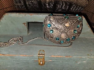Vintage Sajai Metal Purse With Blue Stones - Picture 1 of 15