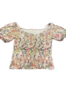 Anthropologie Small Crop Top Floral Puff Sleeve - Picture 1 of 7