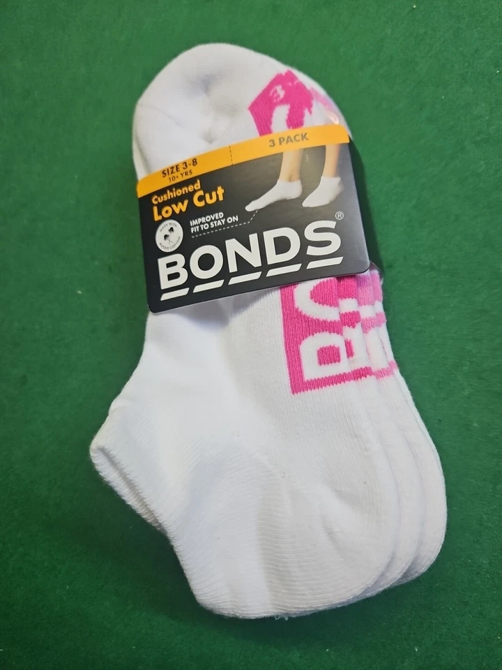 Bonds 3 pares de calcetines deportivos acolchados blancos de algodón corte bajo para niños talla 3-8 10+ años Foto 1 de 4