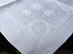 Jugendstil weisse Leinen Damast Tafelservietten 2 Stück  um 1900 - Bild 1 von 4