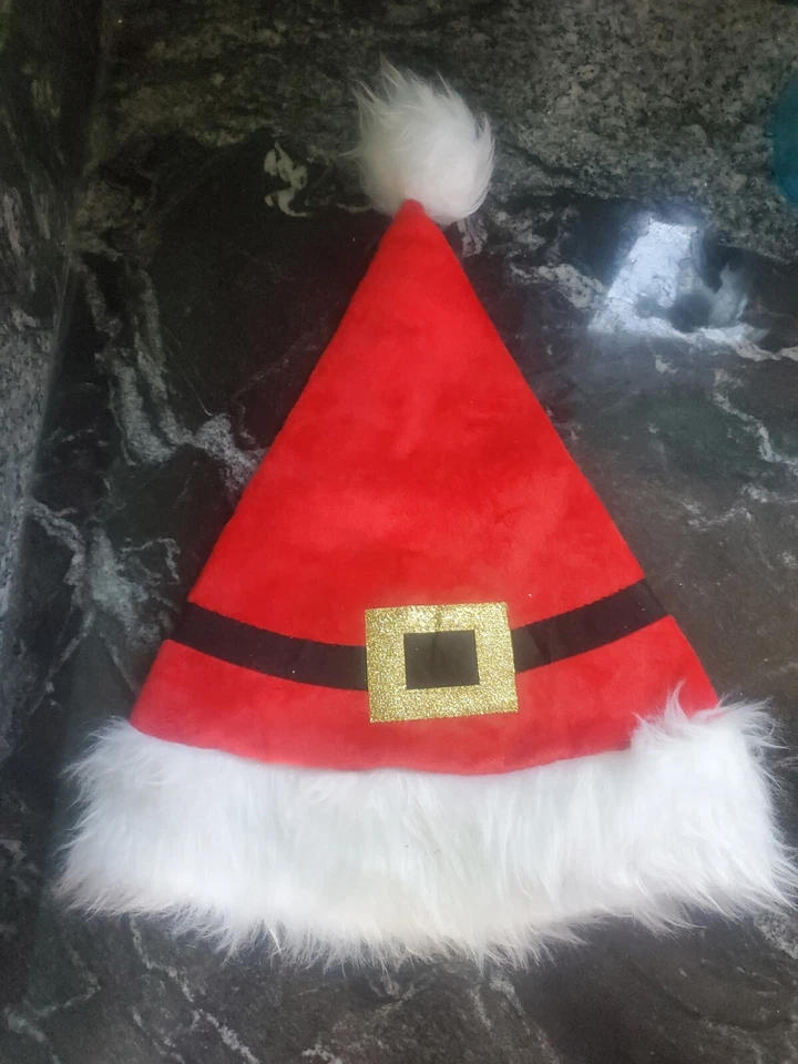 Sombrero Cinturón Papá Noel - Gorra Roja de Navidad con Hebilla Dorada y Borde de Piel Sintética - Adulto  Foto 1 de 4