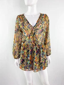 Phanuel Romper Boho Colorful Floral Long Sleeve Short Leg Faux Wrap Size M - Picture 1 of 11