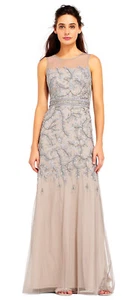 Adrianna Papell Vine Beaded Mermaid Dress With Illusion Neckline 12 $379 - Picture 1 of 4