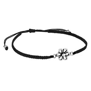 Adorable pulsera ajustable con dije de plata de ley con flor de margarita en cuerda negra - Imagen 1 de 4