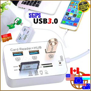 Memory Card Reader+HUB USB 3.0 Speed 5GBPs Adapter Alu 3xPort USB-MS SD M2 TF - Picture 1 of 12