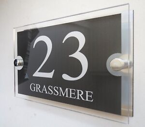 House Number Plaques Glass Effect Acrylic Signs Door Plates Name Wall Display