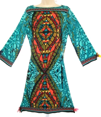 VESTIDO PULÔVER STRETCH VERÃO CURTO COLORIDO "VITRAL" VIBRANTE ECI TAMANHO 8 - Imagem 1 de 4