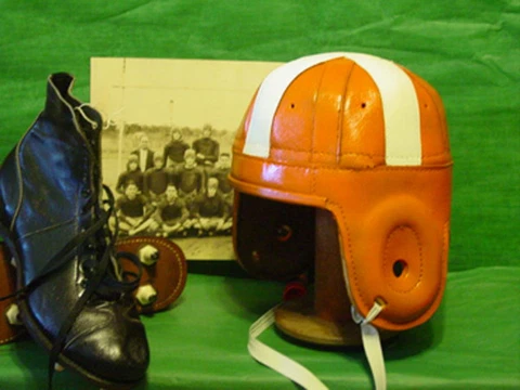 1940 Oklahoma State Leather Football Helmet Old  OKS Cowboys Orange White stripe Cover