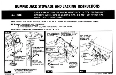 Calcomanía Jack Stowage & Jacking Instrucciones 1959 Bel Air Biscayne and Impala Foto 1 de 4