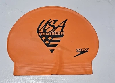 Speedo USA Triathlon Silicone Swim Cap Orange Official Event Issue Unused - Image 1 of 4