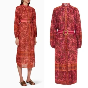 Zimmermann Dress Size 2 Medium M / US 8 Midi Edie Batwing Belted Button Shirt - Picture 1 of 8