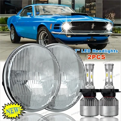 Faro LED redondo DOT 7" pulgadas haz alto bajo halo DRL apto para Ford Mustang 1965-1973 Foto 1 de 4