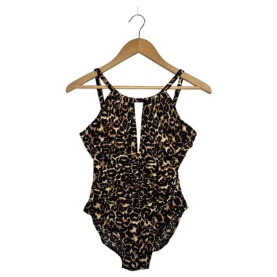 Maiô MagicSuit feminino 10 peças com estampa de animal leopardo buraco na fechadura praia franzida - Imagem 1 de 4