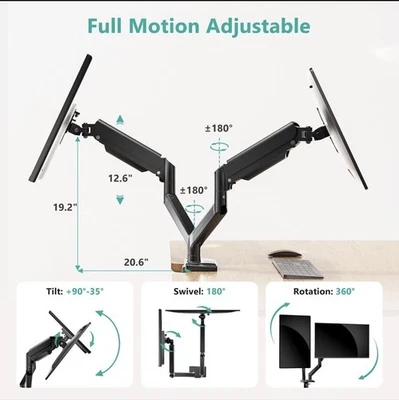 WALI Premium Dual LCD Monitor Desk Mount Fully Adjustable Gas Spring 17”-32” - Image 1 of 3