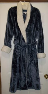 Nordstrom Damen Super Plüsch Morgenmantel Gr. XL blau weiß Besatz Taschen sehr weich!! - Bild 1 von 10