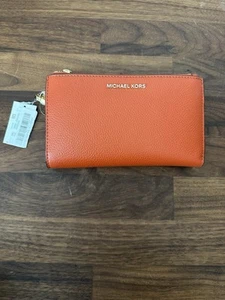 Michael Kors MK Jet Set Travel Double Zip Phone Wristlet Wallet Orange NWT - Picture 1 of 7