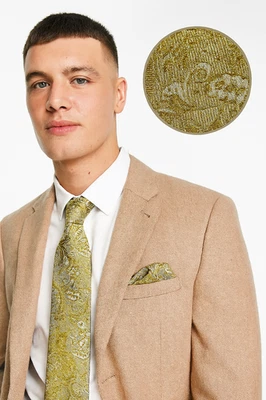 FASHION HABITAT Mustard Jacquard Gold Olive Groomsman Wedding Suit Paisley Mens Necktie UK Ties