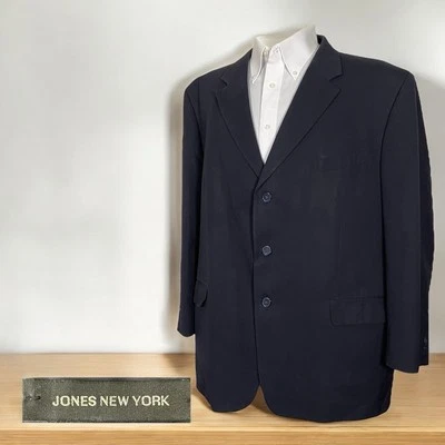 Jones New York Blazer Jacket Mens 48R Navy Blue Solid Wool Three Buttons - Image 1 of 4