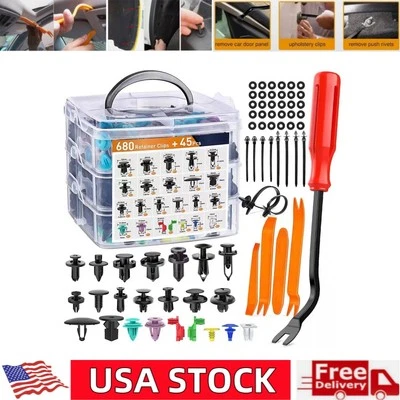 Surtido de 725 piezas de clips de retención de empuje para automóvil parachoques de nailon remaches para guardabarros Foto 1 de 4