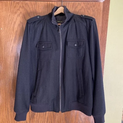 JOHN BARTLETT Statements Black Full Zip Wool Blend Bomber Jacket Men's Sz Large - Image 1 of 4