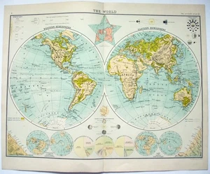 Il Mondo - Mappa originale del 1898 di John Bartolomeo.  Antico - Foto 1 di 3