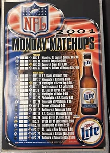 2001 Monday Night MATCHUPS Football Schedule, POSTER Miller Lite (20”x 30”) - Picture 1 of 3