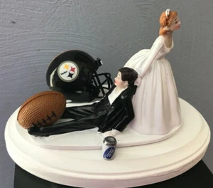 Pittsburgh Steelers Cake Topper Bride Groom Wedding Day Funny Football Theme - Picture 1 of 1