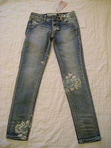 NWT Girls Imperial Star SKINNY Blue Jeans ROSES NEW Size 8 - Picture 1 of 5
