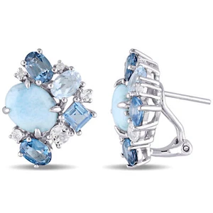 Amour Sterling Silver Larimar London Sky Blue and White Topaz Cluster Earrings - Picture 1 of 4