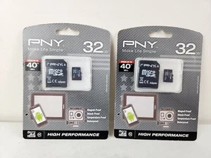 PNY 32GB micro SDHC & Adapter Lot Of 2 P-SDU32G1 - Picture 1 of 2