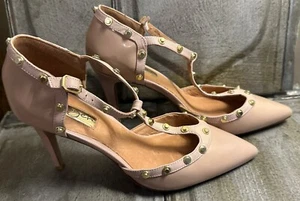 Halogen Hamartine-Lea Shoes in Pale Pink Patent Gold Studded Size 7M Preowned - Picture 1 of 16
