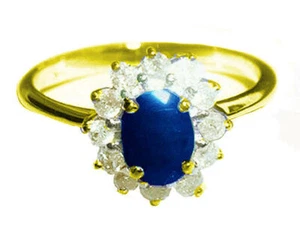 1.14ct Zafiro & Diamante Anillo En 14K Amarillo Oro - Imagen 1 de 8