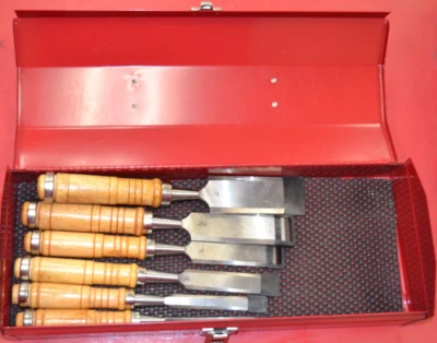 Stack-on 15" Metal Gadget Tool Box With A 6 Piece Wooden Chisel Set - Image 1 of 4