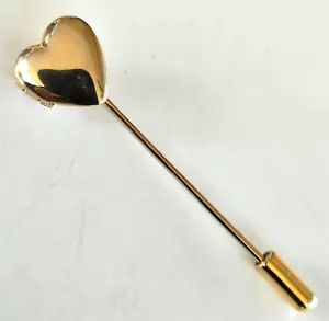 Spilla bastone vintage a forma di cuore medaglione tono oro 2-3/16" - Foto 1 di 7