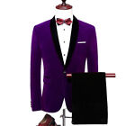 Purple Men's Velvet Suits Jacket Groom Tuxedos Wedding Suit Prom Party Blazers