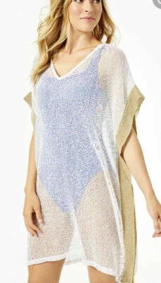 Lámina Lilly Pulitzer Elio Coverup Resort blanca metálica ondulada talla XL ~ NUEVA CON ETIQUETAS Foto 1 de 4