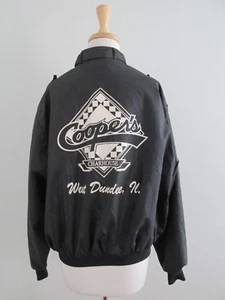 Vintage Racer Windbreaker Jacket Size L Black Coopers Char House West Dundee IL  - Picture 1 of 11