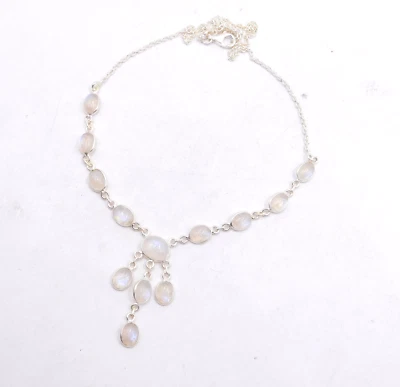 Collana In Pietra Preziosa Di Luna Arcobaleno In Argento Sterling 925 11 Gm 27" - Immagine 1 di 3