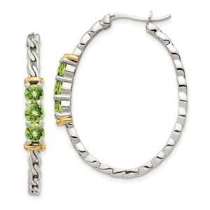 14k/Silver Two-Tone Sterling Silver w/ 14K Accent Peridot Hoop Earrings X 29 mm - Picture 1 of 3