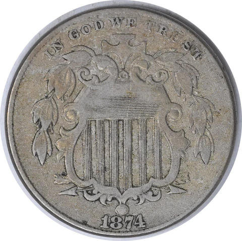 1874 Shield Nickel VF Uncertified #311 Cover