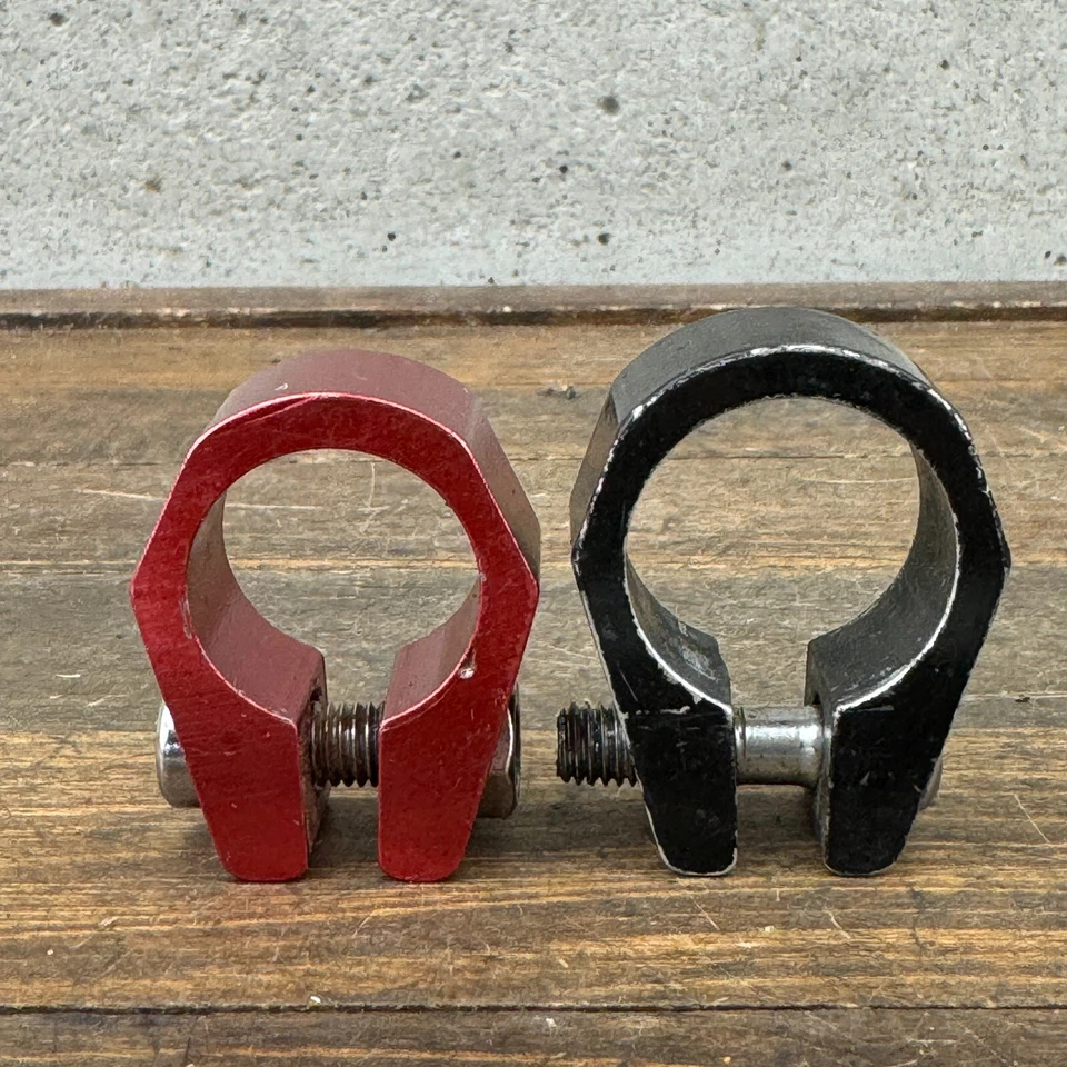 Old School BMX Seat Clamp Lot 2 Clamps 25.4 28.6 Vintage Red Black 80s 90s Parts - Image 1 of 4