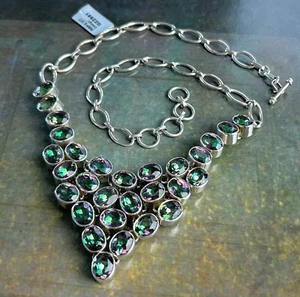 Gepunzt STERLINGSILBER 925 Grob Mystisch Grün Quarz Halskette Statement 20" - Bild 1 von 13