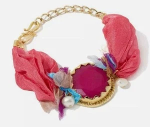 Brazalete Brazalete Raro Bajalia Cuarcita Rosa y Cinta Satinada Tono Dorado 6.5" - Imagen 1 de 3