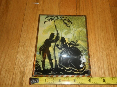 Vintage Convex Reverse Painted Silhouette Romantic Couple Apple Tree Cover