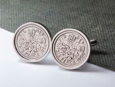 1954 70th Birthday Lucky Sixpence 6d Coin Cufflinks - Heads & Tails
