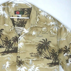 Alii Fashions Mens XXXL Shirt Brown Aloha Hawaiian Islands Casual SS Cotton 3XL - Picture 1 of 7