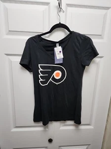 Women's Black Philadelphia Flyers Primary Logo T-Shirt Large New With Tags NHL - Afbeelding 1 van 4