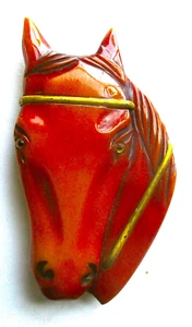VINTAGE 30'S OVERDYED BAKELITE HORSE BROOCH - USA - Picture 1 of 4