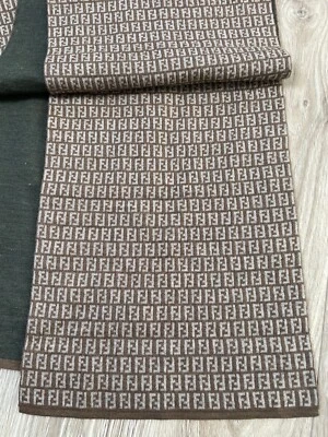 Fendi Monograma FF Lana Chal Bufanda Estola Beige Verde Logo De Colección AUTÉNTICO Foto 1 de 4